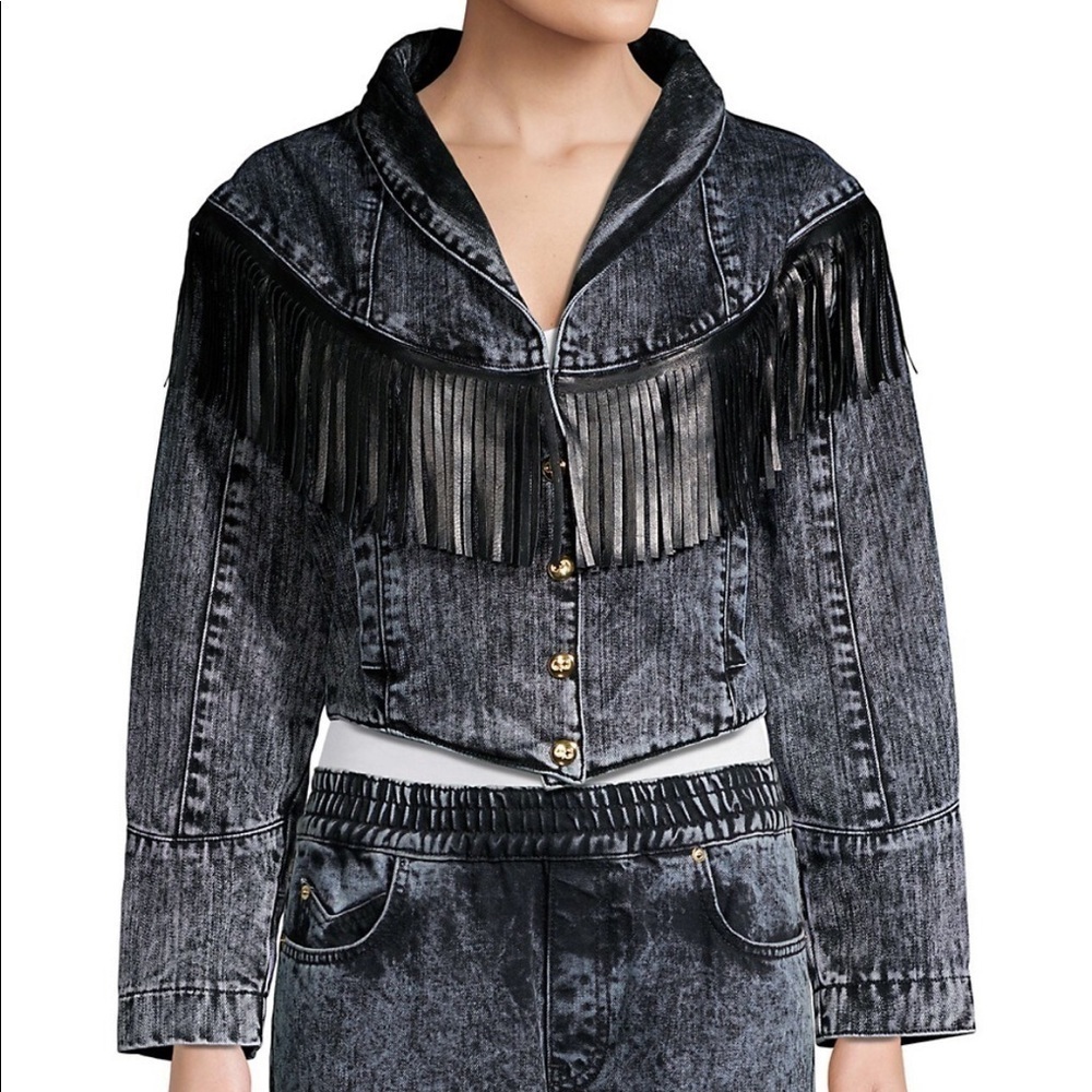CAROLINE CONSTAS Fringe Denim Jacket